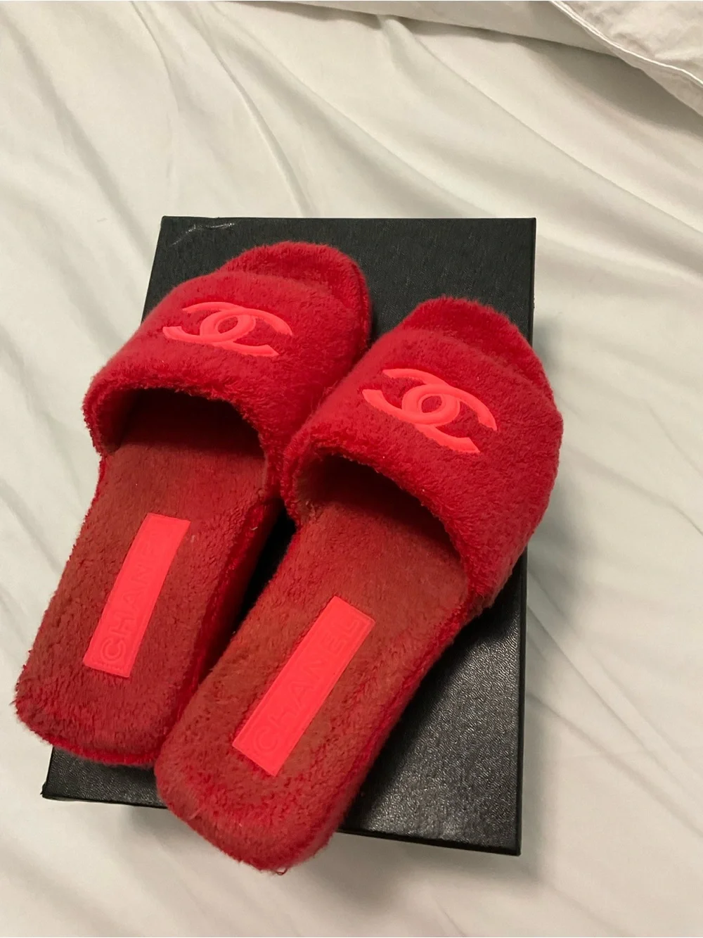 CHANEL red fuzzy